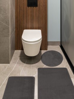Vitrin 3'lü Banyo Paspası Halısı Peluş Halı Klozet Takımı Koyu Gri 50x90-50x60--50x50(yuvarlak)