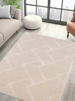 Vitrin Halı Mozaik Lüks Oturma Odası, Salon, Antre, Yıkanabilir Polyester Kaymaz Taban Halı Krem