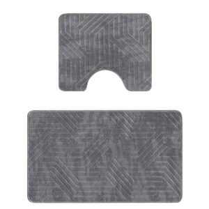 Plato Halı Akustik 2'li Set Premium Banyo Takımı 50x60 (Klozet) - 60x100 Klozet Takımı Gri