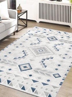 Roma Gri Mavi Halı Modern Dokuma Halı Yumuşak Oturma Odası Salon Çocuk Odası Mutfak Halısı F0353