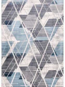 Troya Mavi Krem Halı Yumuşak Oturma Odası Salon Çocuk Odası Mutfak Halısı J0065