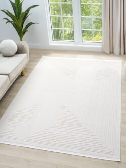 Knidos Beyaz Halı Yumuşak Dokulu Akrilik Halı Oturma Odası Salon Yatak Odası Halısı 14027B