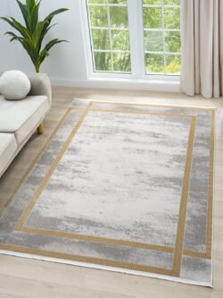 Knidos Gri Sarı Halı Yumuşak Dokulu Akrilik Halı Oturma Odası Salon Yatak Odası Halısı 14028A