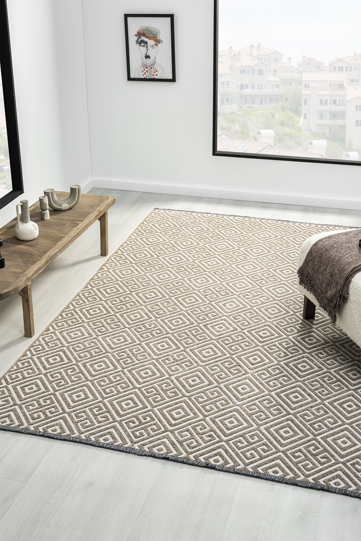 1_org_zoom Ipar Bej Çift Taraflı Kilim Salon Oturma Odası Çocuk Odası Yatak Odası Halısı I 27120