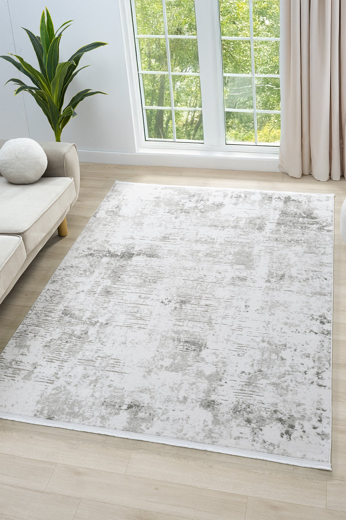 1_org_zoom Knidos Beyaz Gri Halı Yumuşak Dokulu Akrilik Halı Oturma Odası Salon Yatak Odası Halısı 14110A