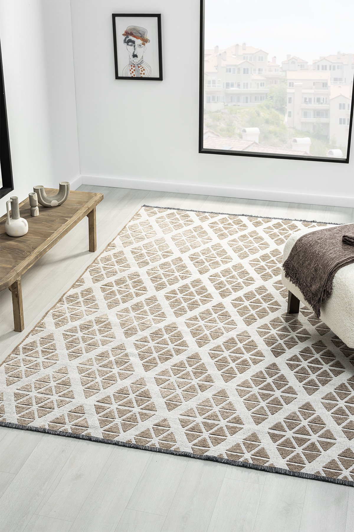 1_org_zoom Ipar Bej Çift Taraflı Kilim Salon Oturma Odası Çocuk Odası Yatak Odası Halısı I 27530