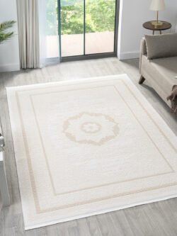 Myra Beyaz Bej Halı Yumuşak Dokulu Akrilik Halı Oturma Odası Salon Yatak Odası Halısı 13402B