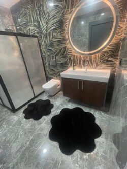 2'li Siyah Banyo Halısı Peluş Post Halı Klozet Takımı (80x80 ve 100x100)
