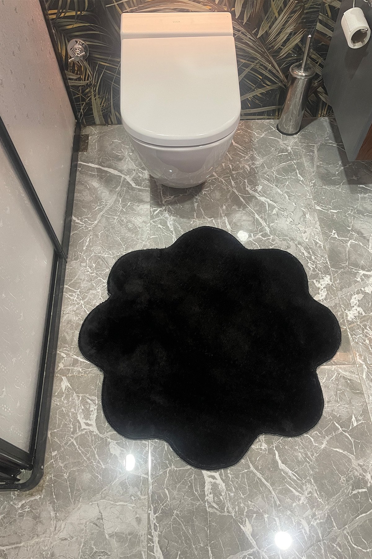 1_org_zoom 2'li Siyah Banyo Halısı Peluş Post Halı Klozet Takımı (80x80 ve 100x100) 30202