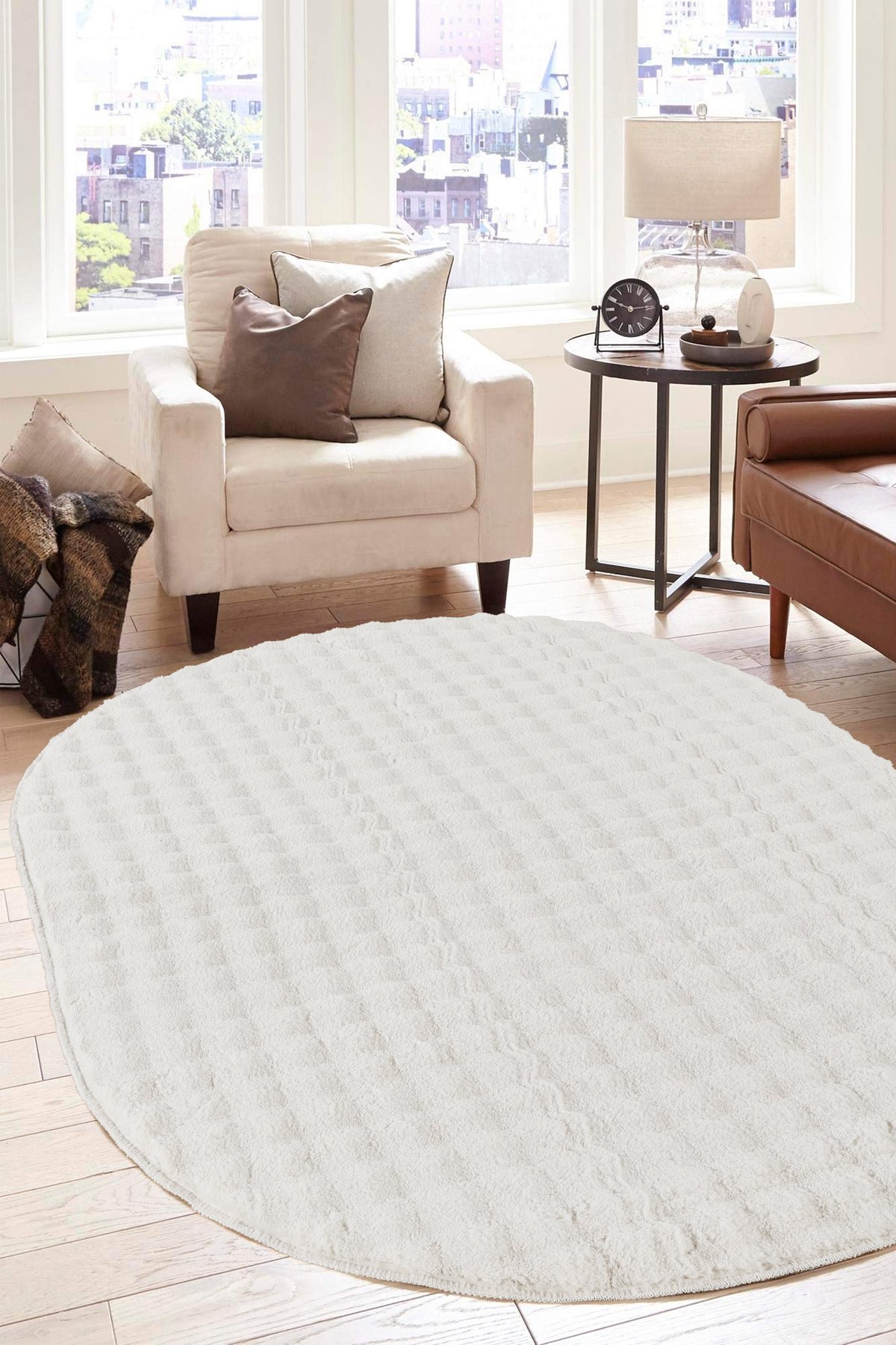 1_org_zoom Bubble Oval Yumuşak Peluş Kaymaz Salon Oturma Yatak Odası Balkon Mutfak Halısı Yolluk 30565