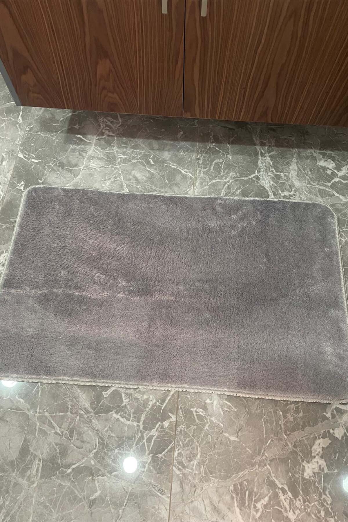 1_org_zoom 2'li Yıkanabilir Kaymaz Taban Post Banyo Halısı Peluş Halı Klozet Takımı 31856