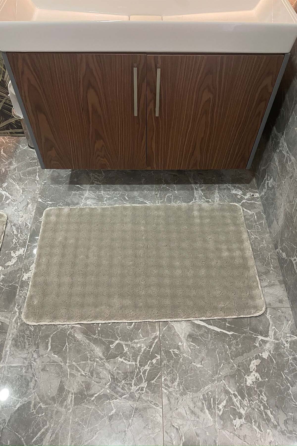 1_org_zoom Modern Bubble Yıkanabilir Kaymaz Peluş Banyo Paspası Halısı 2'li Klozet Takımı 60x100 ve 50x60