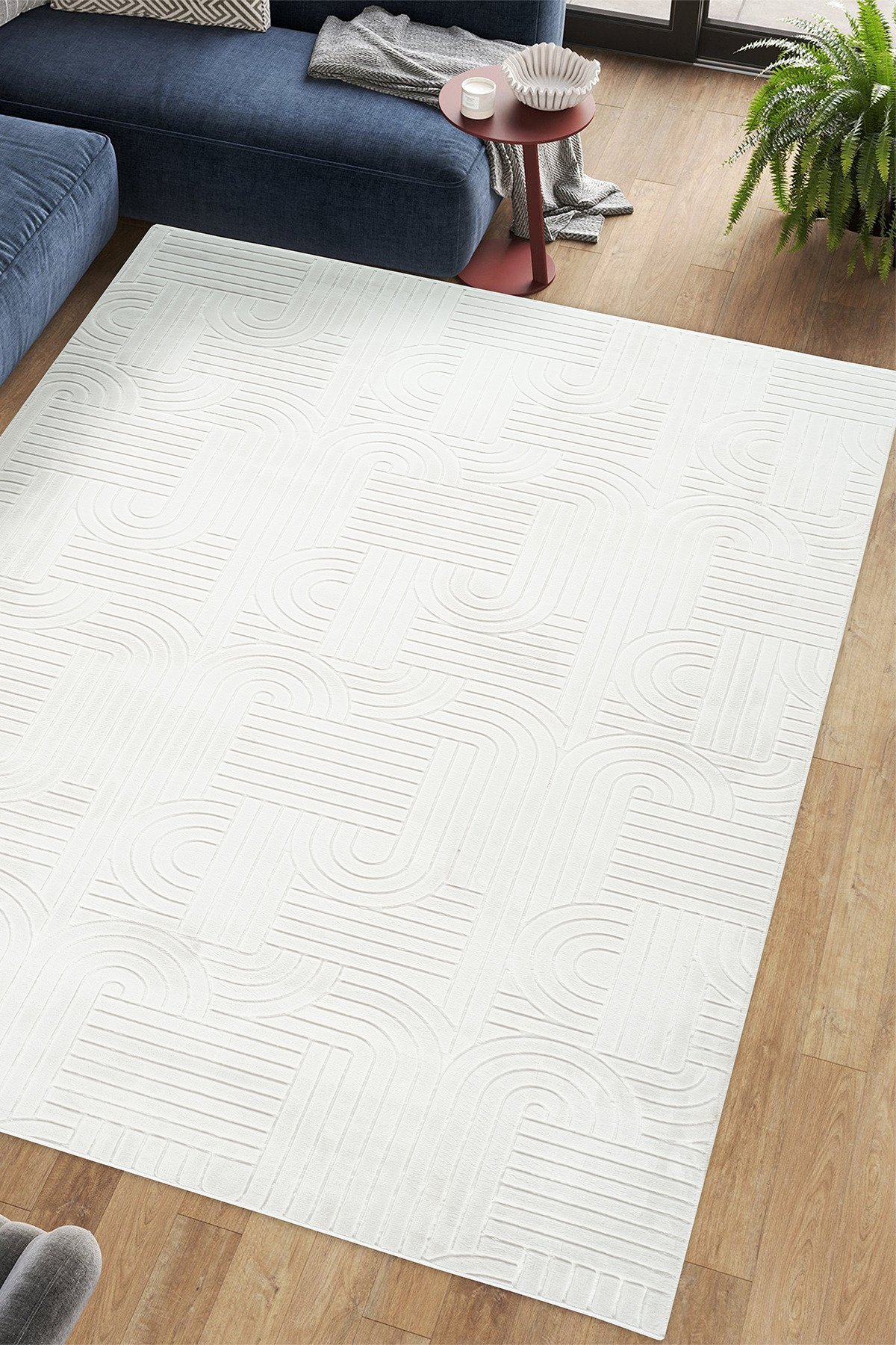 1_org_zoom Modern Desenli Bambu Dokulu Kaymaz Taban Elit Şık Dört Mevsim Yıkanabilir Halı Kesme Yolluk 31920