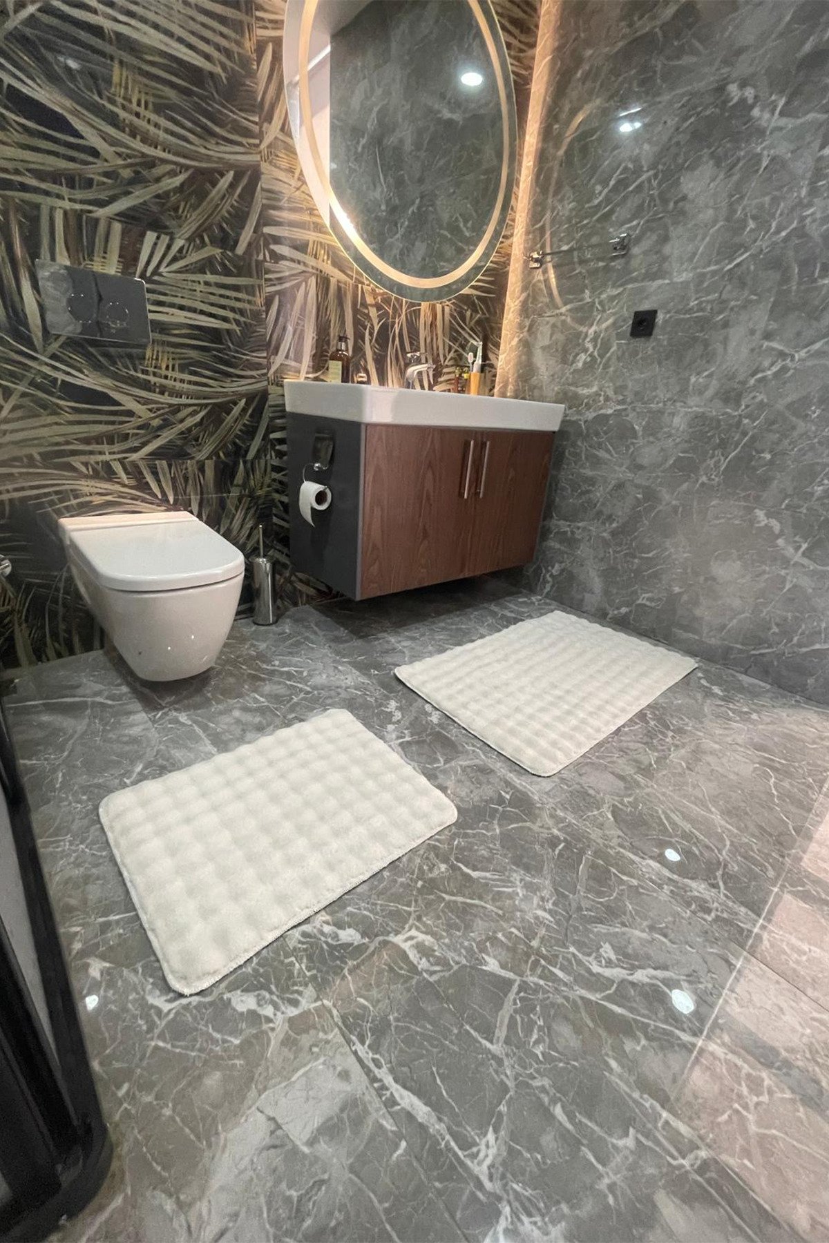 1_org_zoom Modern Bubble Yıkanabilir Kaymaz Peluş Banyo Paspası Halısı 2'li Klozet Takımı 60x100 + 50x60 32154