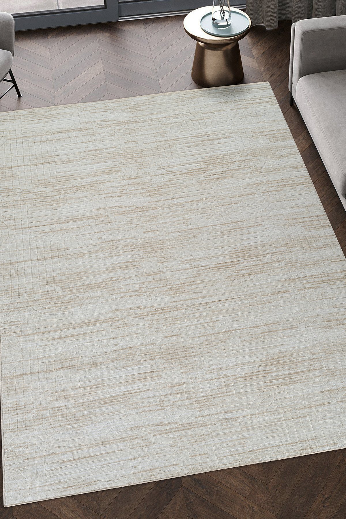 1_org_zoom Modern Desenli Kaymaz Taban Elit Şık Dört Mevsim Yıkanabilir Halı Yolluk 32794