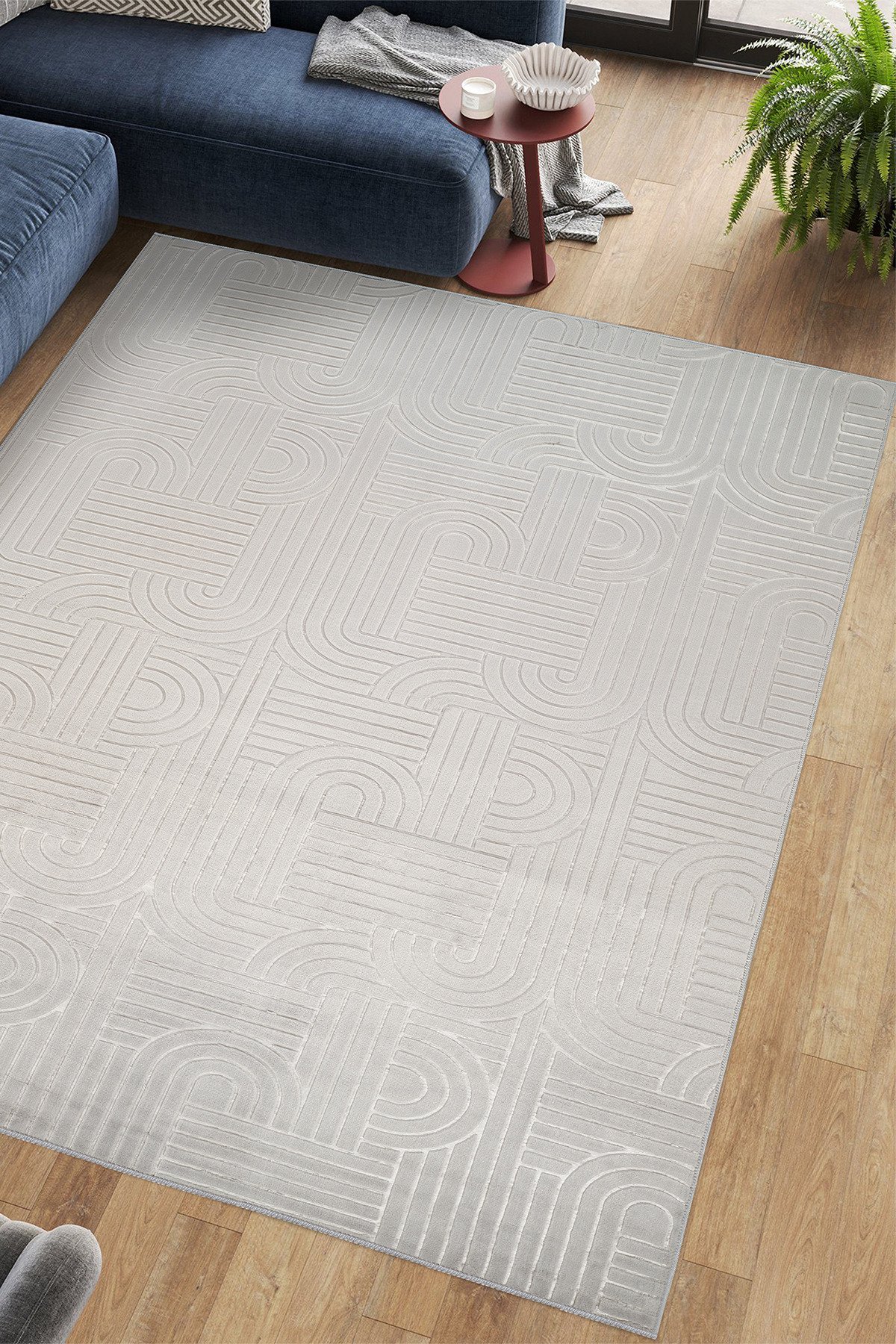 1_org_zoom Bambu Dokulu Modern Desenli Kaymaz Taban Lüx Dört Mevsim Yıkanabilir Halı Yolluk 33458