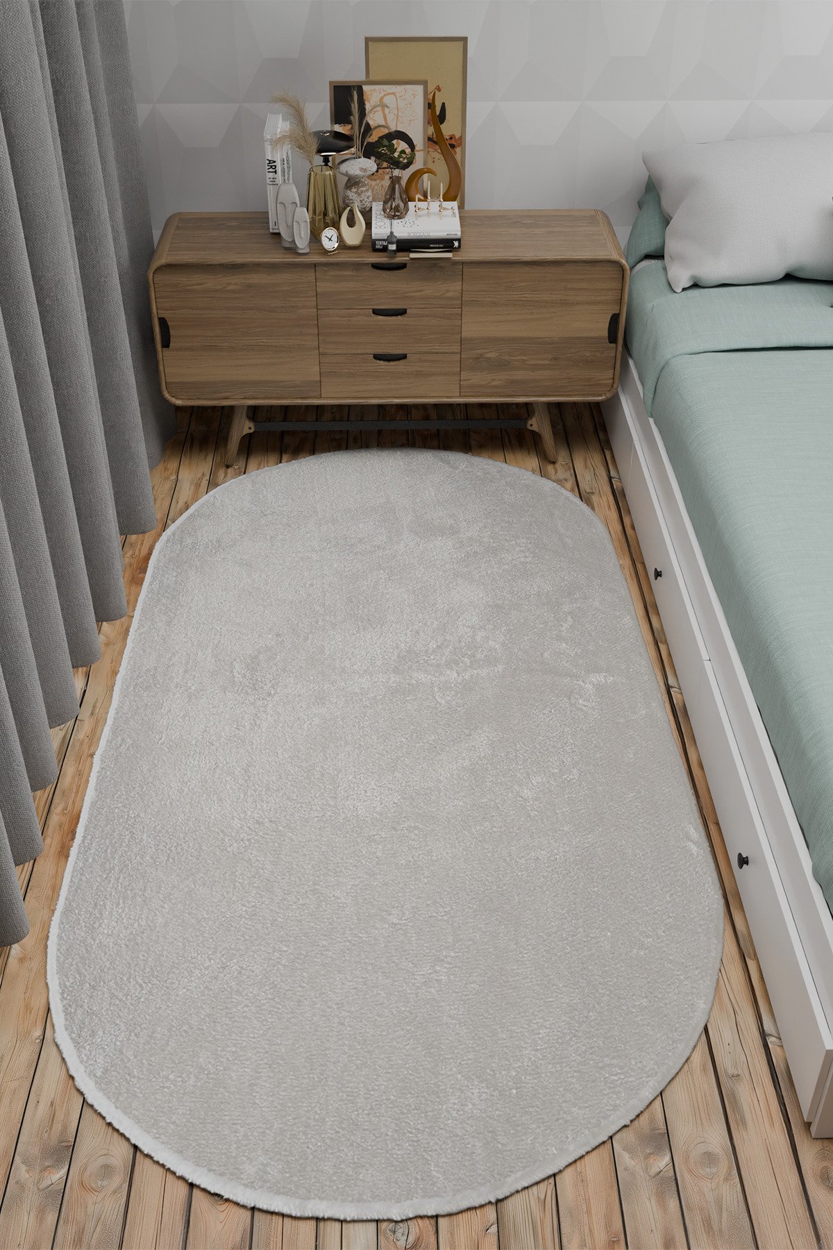 1_org_zoom Post Peluş Yumuşak Oval Halı Tüylü Halı Kaymaz Taban Konforlu Dekoratif Yıkanabilir 33782