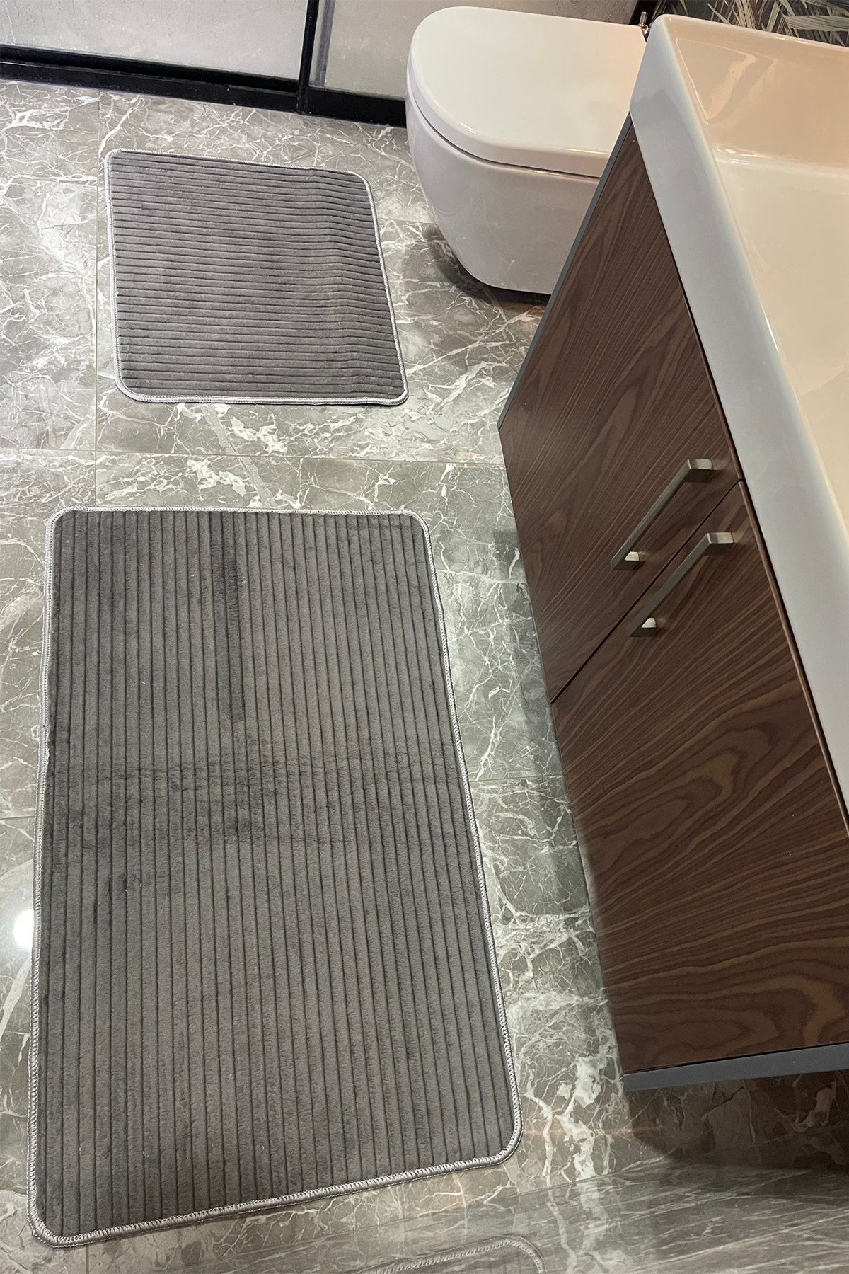 1_org_zoom 2'Lİ SOFT TOUCH ANTRASİT BANYO PASPASI YUMUŞACIK 33835