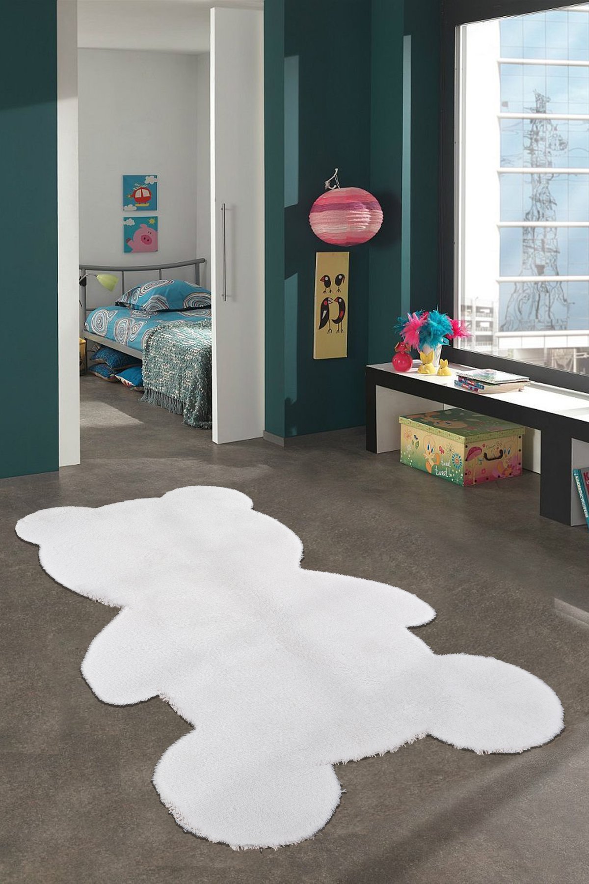 1_org_zoom Post Peluş Ayı Desenli Halı Oturma Odası Bebek Odası Kaymaz Taban Halı Yatak Odası Halısı 34345