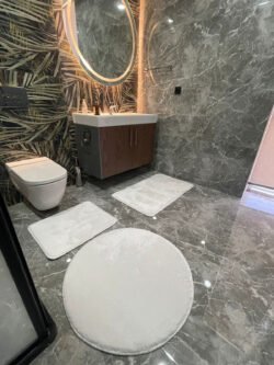 3'lü Yıkanabilir Post Beyaz Banyo Halısı Peluş Klozet Takımı 80x80 yuvarlak + 50x60 ve 60x100 klozet