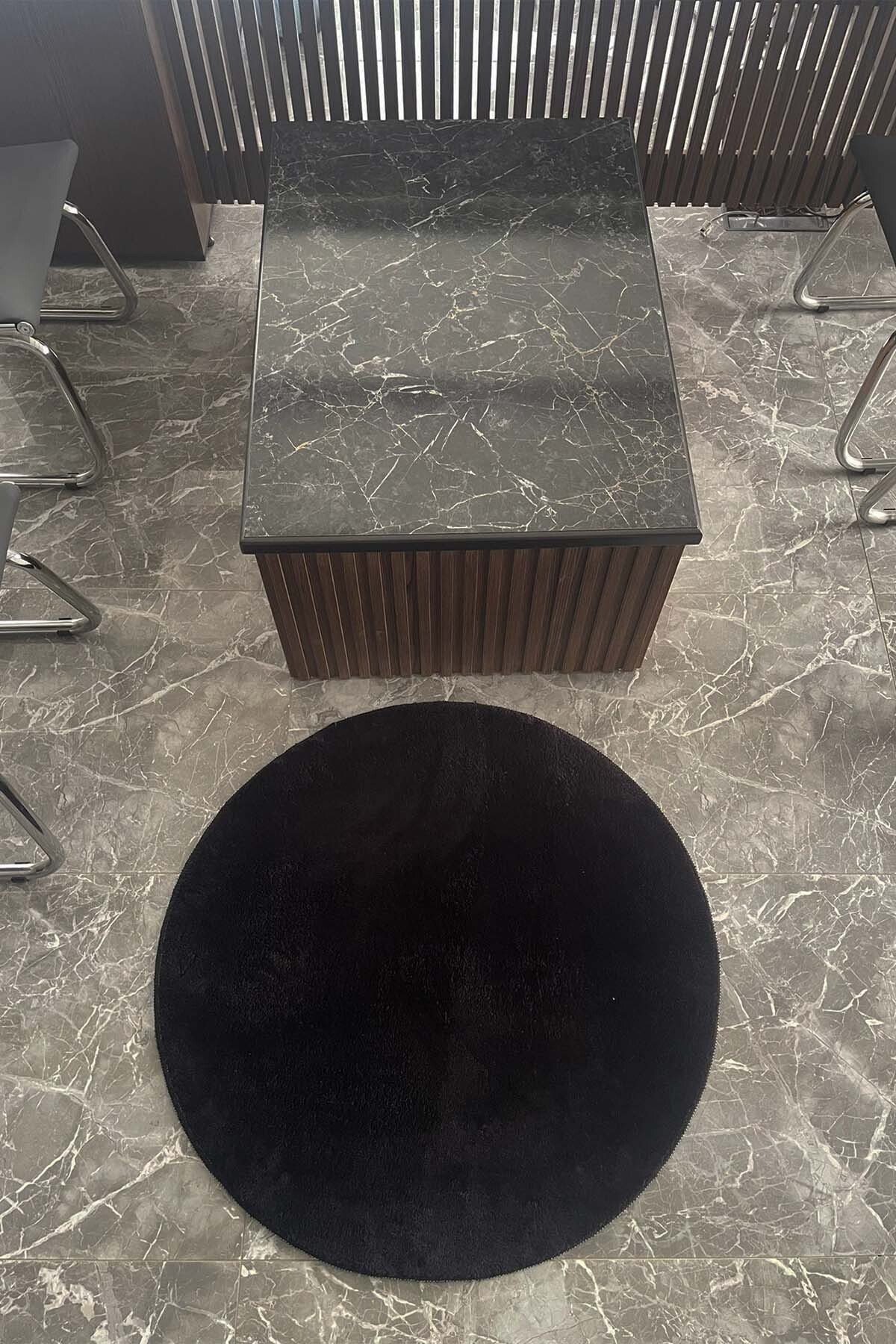 1_org_zoom Daire Siyah Post Peluş Kesme Halı Yolluk Kaymaz Taban Yıkanabilir Pofuduk 34650