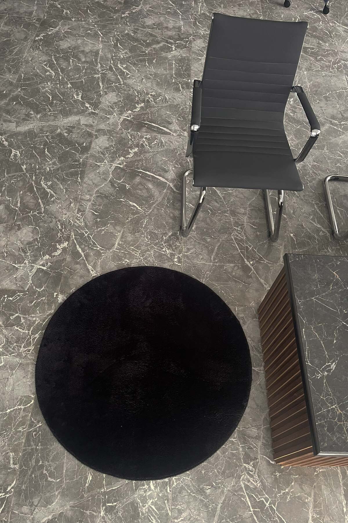 1_org_zoom Daire Siyah Post Peluş Kesme Halı Yolluk Kaymaz Taban Yıkanabilir Pofuduk 34651