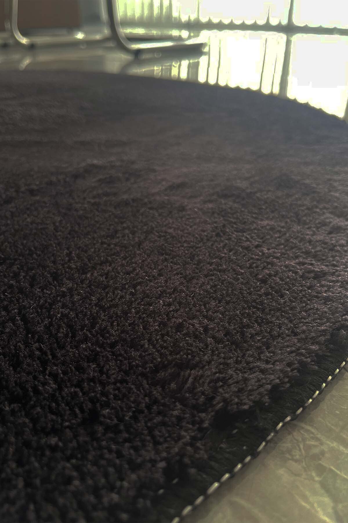 1_org_zoom Daire Siyah Post Peluş Kesme Halı Yolluk Kaymaz Taban Yıkanabilir Pofuduk 34653