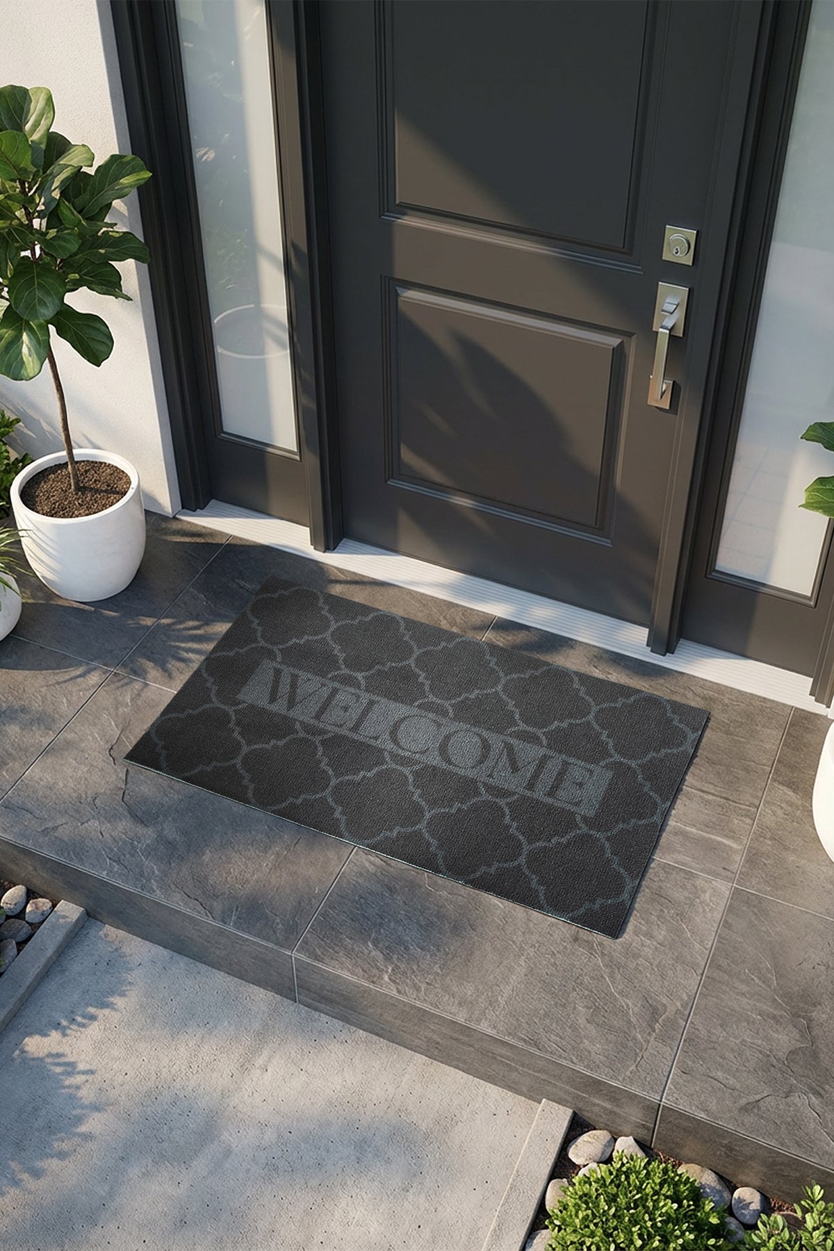 1_org_zoom Charm Siyah Welcome Paspas Dış Kapı Paspası Kıl Kapı Önü Paspası 2009 56891