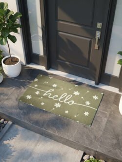Charm Haki Beyaz Hello Paspas Dış Kapı Paspası Kıl Kapı Önü Paspası 2010