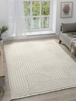 Puffy Beyaz Halı Yumuşak Dokulu Shaggy Halı Oturma Odası Salon Halısı 13809D