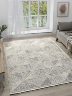 Puffy Beyaz Gri Halı Yumuşak Dokulu Shaggy Halı Oturma Odası Salon Halısı 10896K