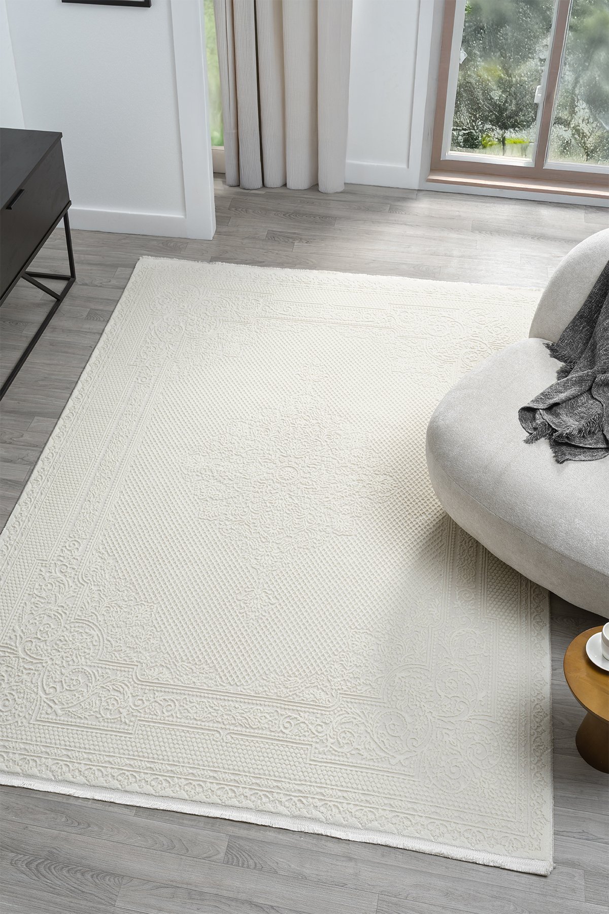 1_org_zoom Dream Beyaz Halı Modern Halı Pamuk Taban Kolay Temizlenir Salon Yatak Odası Halısı 13846A 24614