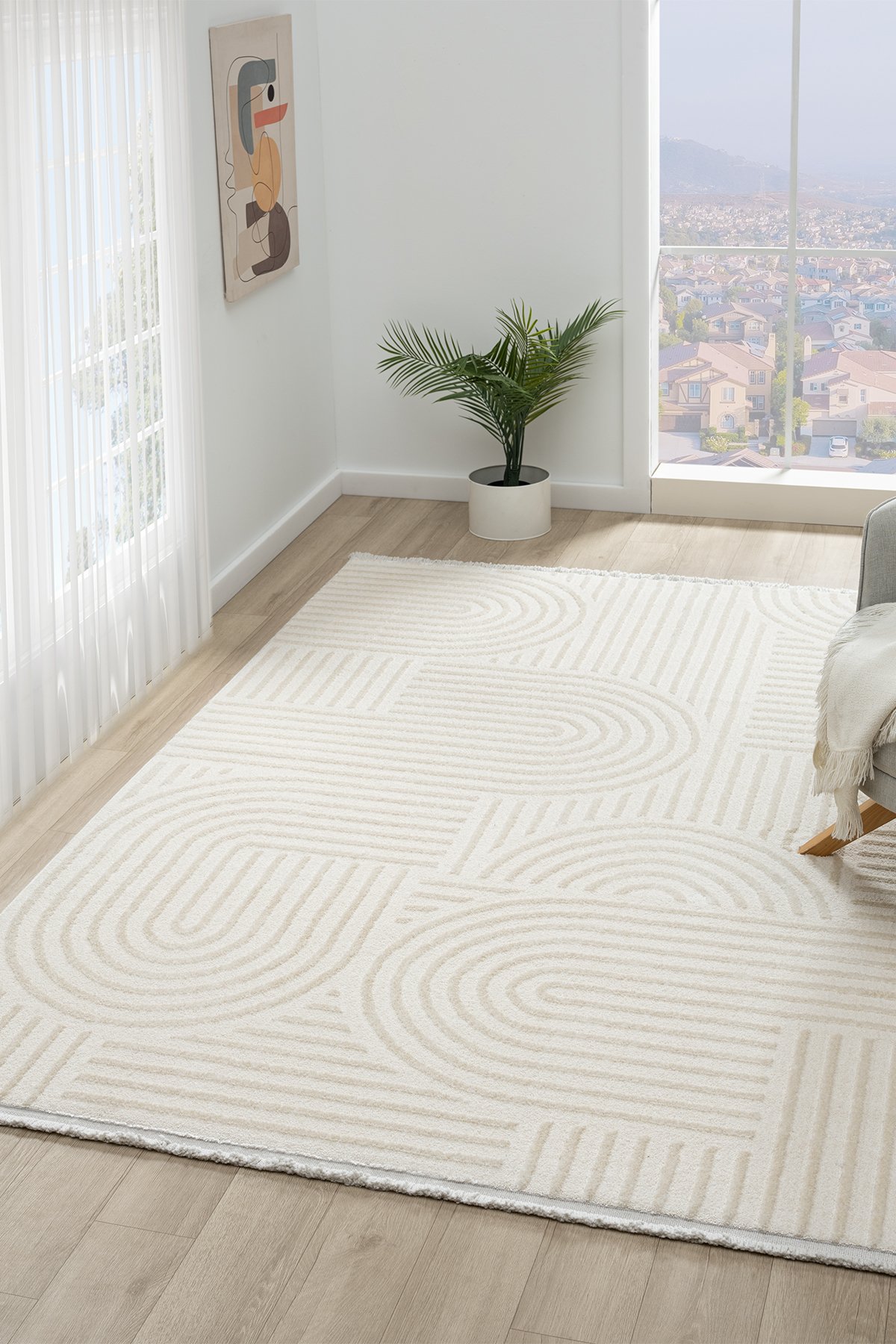 1_org_zoom Ventura Beyaz Shaggy Yumusak Post Pelus Salon Oturma Odası Halısı VNT112 25078