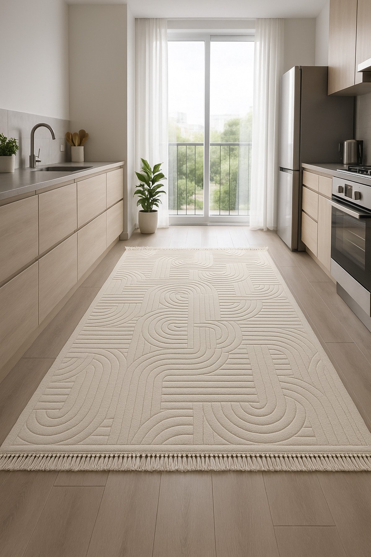 Modern İskandinav salon halısı - geometrik desenli minimalist halı modeli